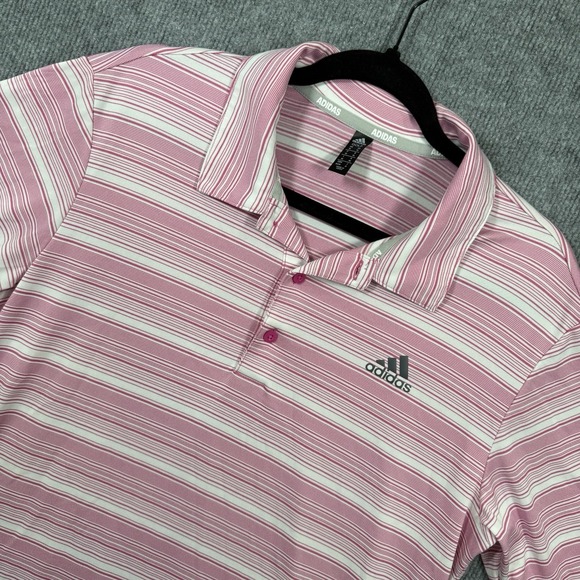 adidas Other - Adidas Golf Polo Shirt Mens Medium Pink White Striped Climalite Performance